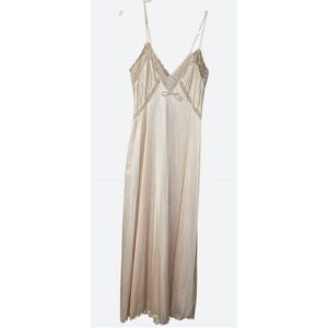 Vintage Sears Coquette Lace Trim Maxi Slip Dress 36 Romantic Ethereal Nude Pink